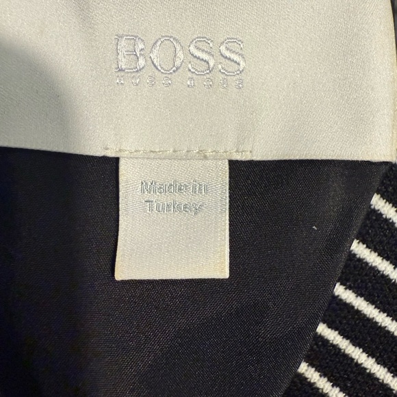 BOSS Striped Black White Belted Sheath Dress Size 8 Short Sleeve - Picture 3 of 10